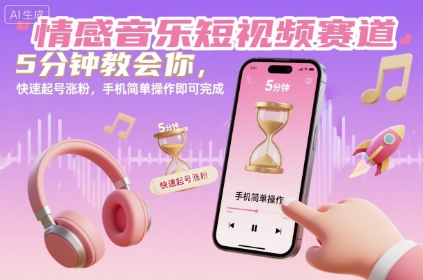 情感音乐短视频赛道,5分钟教会你,快速起号涨粉,手机简单操作即可完成-最全资源库