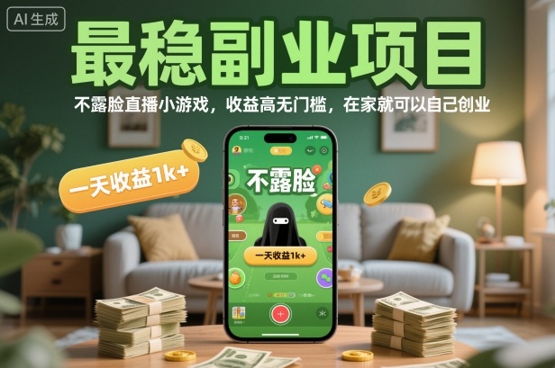 最稳副业项目，不露脸直播小游戏，收益高无门槛，一天收益1k+，在家就可以自己创业【揭秘】-最全资源库