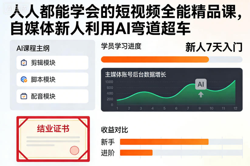 人人都能学会的短视频全能精品课，自媒体新人利用AI弯道超车-最全资源库