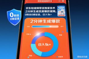 京东短视频带货独家技术，2分钟生成一条优质爆款视频，0粉丝0保证金，日入1k+【揭秘】-最全资源库