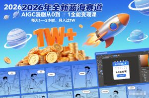 2026年全新蓝海赛道AIGC漫剧从0到1全能变现课，每天1—2小时，月入过1W-最全资源库