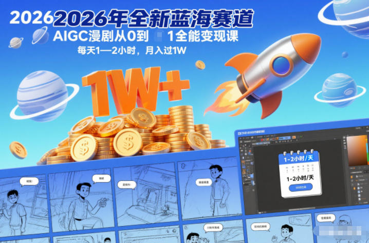 2026年全新蓝海赛道AIGC漫剧从0到1全能变现课，每天1—2小时，月入过1W-最全资源库