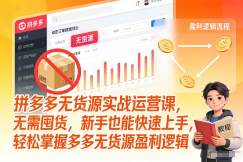 拼多多无货源实战运营课，无需囤货，新手也能快速上手，轻松掌握多多无货源盈利逻辑-最全资源库