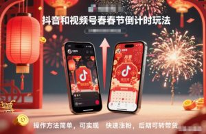 抖音和视频号，春节倒计时玩法，操作方法简单，可实现快速涨粉，后期可转带货-最全资源库