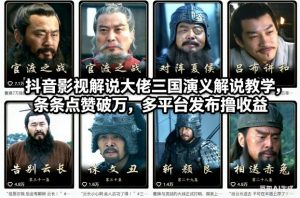 抖音影视解说大佬三国演义解说教学，条条点赞破万，多平台发布撸收益-最全资源库