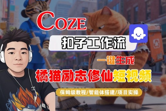 Coze扣子智能体工作流一键生成“橘猫励志修仙“短视频，全流程保姆级教学-最全资源库