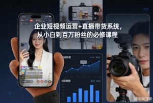 企业短视频运营+直播带货系统，从小白到百万粉丝的必修课程-最全资源库