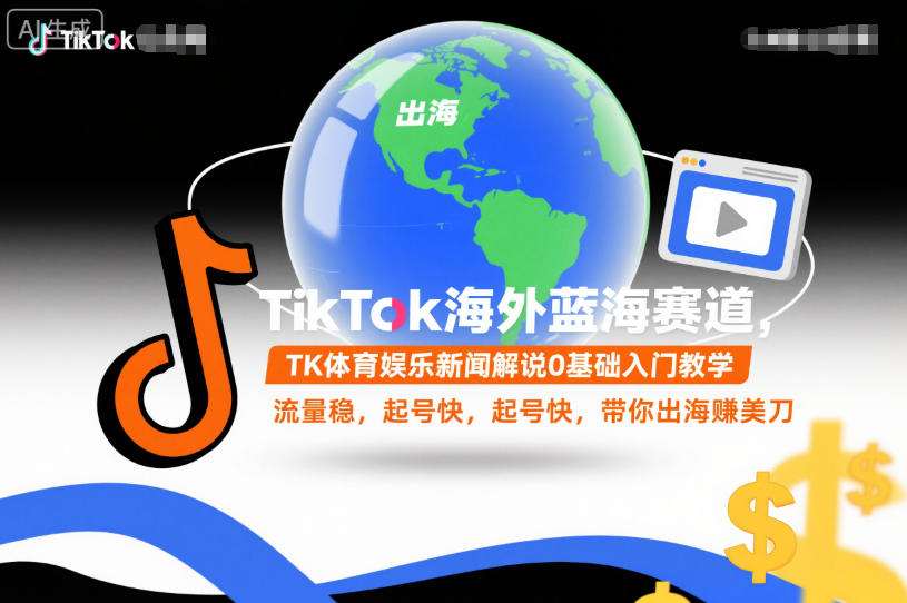TikTok海外蓝海赛道，TK体育娱乐新闻解说0基础入门教学，流量稳，起号快，带你出海賺美刀-最全资源库