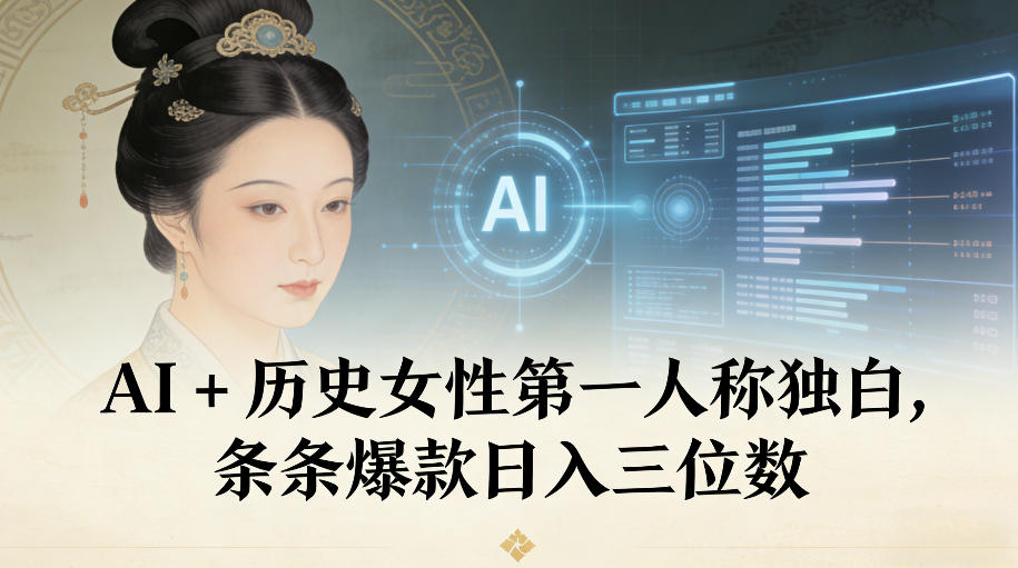 AI+历史女性第一人称独白，条条爆款日入三位数-最全资源库