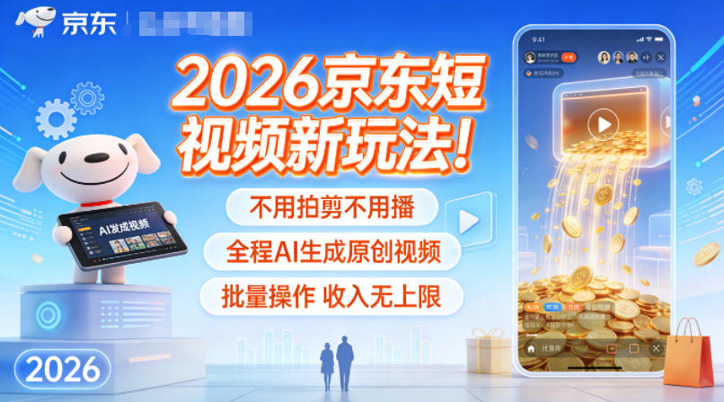 2026京东短视频新玩法！不用拍剪不用播，全程AI生成原创视频，批量操作收入无上限-最全资源库