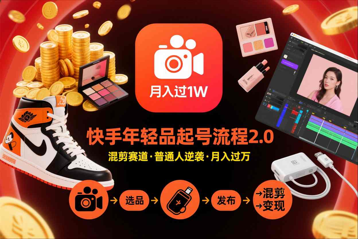 快手短视频带货年轻品起号流程2.0，快手年轻品混剪赛道，普通人也能月入过1W-最全资源库