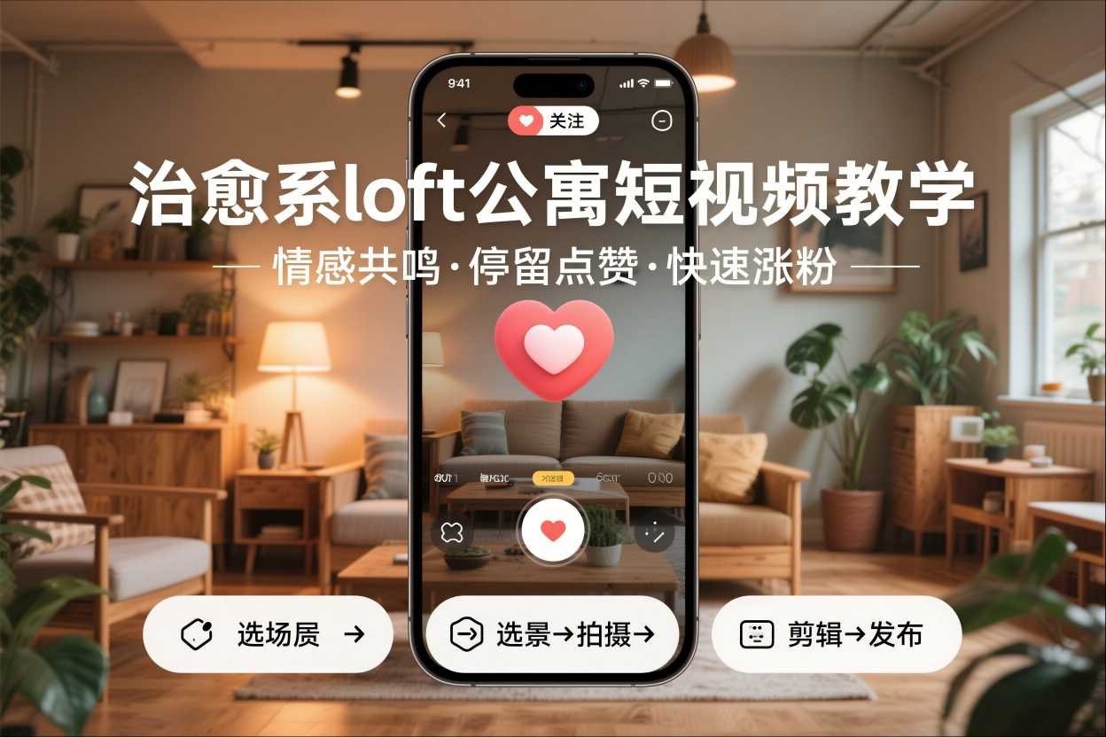 治愈系loft公寓短视频制作教学，情感共鸣引停留点赞关注，快速起号涨粉-最全资源库