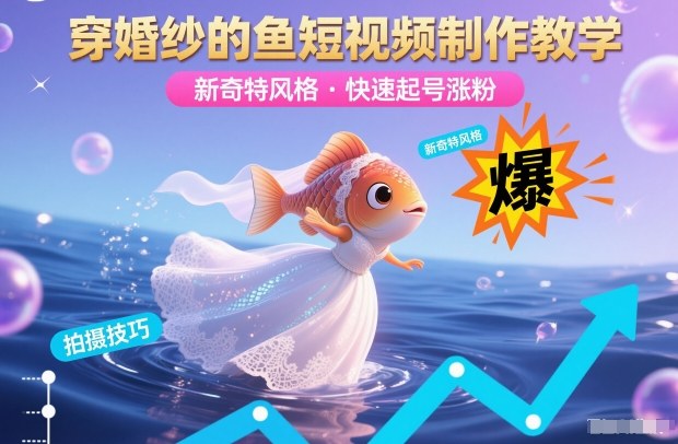 穿婚纱的鱼短视频制作教学，新奇特风格，快速起号涨粉-最全资源库