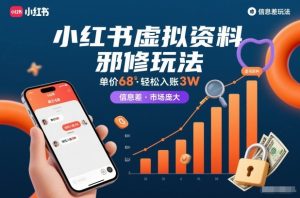 小红书虚拟资料邪修玩法，单价68，轻松入账3W，信息差玩法，市场庞大-最全资源库