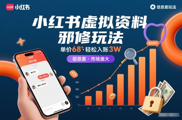 小红书虚拟资料邪修玩法，单价68，轻松入账3W，信息差玩法，市场庞大-最全资源库