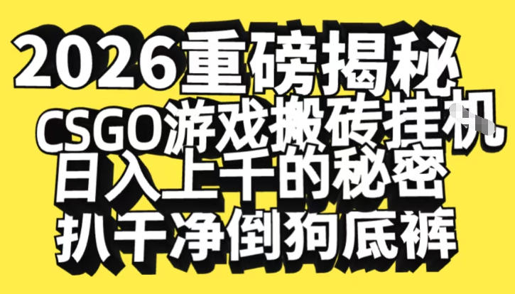 2026开年重磅解密，CSGO游戏搬砖挂G日入1k+的秘密，把倒狗的底裤扒干【揭秘】-最全资源库