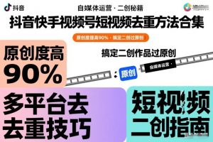抖音快手视频号短视频去重方法合集，原创度提高90%，搞定二创作品过原创-最全资源库