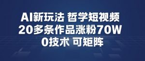 AI新玩法哲学短视频制作教学，20多条作品涨粉70W，0成本赛道，可矩阵-最全资源库