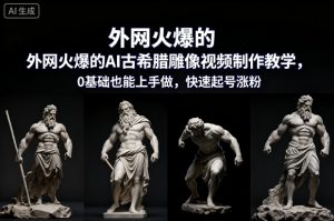 外网火爆的AI古希腊雕像视频制作教学，0基础也能上手做，快速起号涨粉-最全资源库
