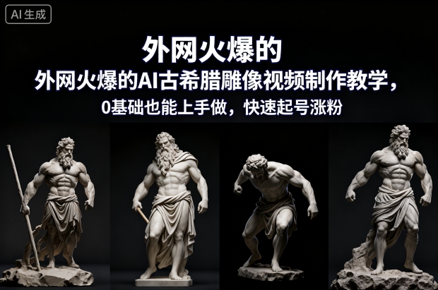 外网火爆的AI古希腊雕像视频制作教学，0基础也能上手做，快速起号涨粉-最全资源库