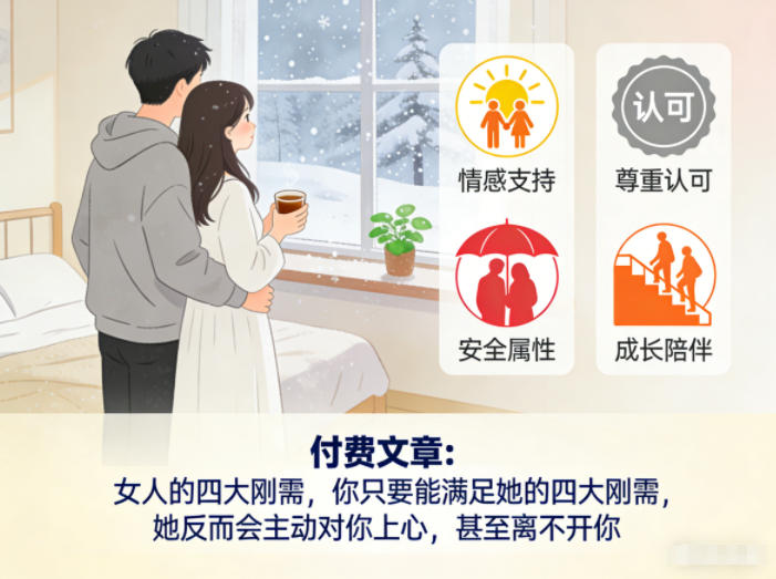 付费文章：女人的四大刚需，你只要能满足她的四大刚需，她反而会主动对你上心，甚至离不开你-最全资源库