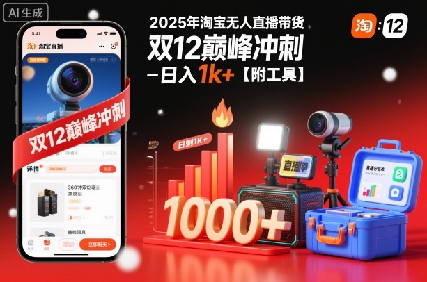 2025年淘宝无人直播带货，冲刺双12，日入1k+【附工具】【揭秘】-最全资源库