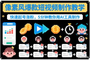 像素风爆款短视频制作教学，快速起号涨粉，5分钟教你用AI工具制作-最全资源库