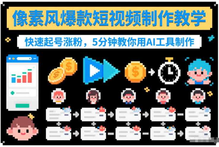 像素风爆款短视频制作教学，快速起号涨粉，5分钟教你用AI工具制作-最全资源库