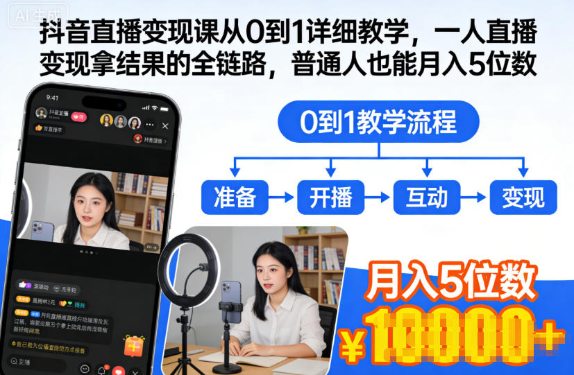 抖音直播变现课从0到1详细教学,一人直播变现拿结果的全链路,普通人也能月入5位数-最全资源库
