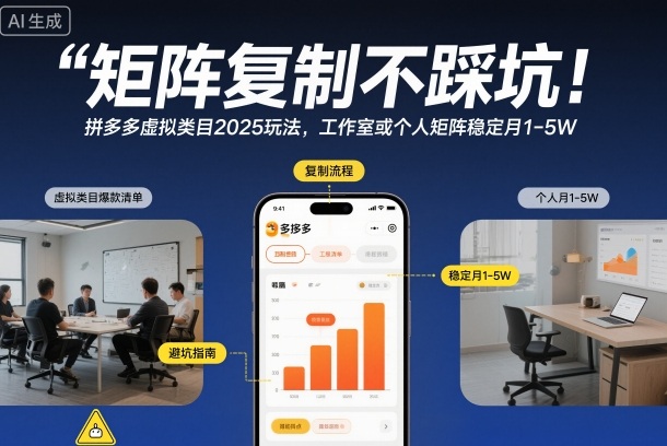 矩阵复制不踩坑！拼多多虚拟类目2025玩法，工作室或者个人矩阵稳定月1-5W【揭秘】-最全资源库