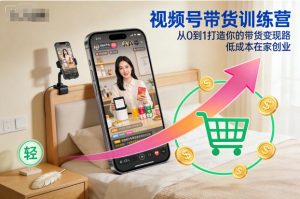 视频号带货训练营，从0到1打造你的带货变现路，低成本在家创业-最全资源库
