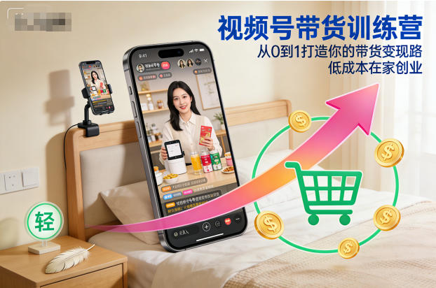 视频号带货训练营，从0到1打造你的带货变现路，低成本在家创业-最全资源库