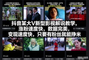 抖音某大V新型影视解说教学，涨粉速度快，数据完美，变现速度快，只要有粉丝就能挣米-最全资源库