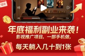 年底福利副业来袭！影视推广项目，一部手机做，每天躺入几十到1张【揭秘】-最全资源库