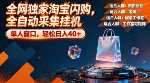 全网独家淘宝闪购，全自动采集，操作简单无脑，单人窗口轻松日入40+【揭秘】-最全资源库