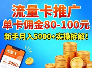 流量卡推广，单卡佣金80-100，新手月入5k+实操拆解！-最全资源库