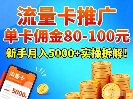 流量卡推广，单卡佣金80-100，新手月入5k+实操拆解！-最全资源库