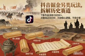 抖音掘金另类玩法，拆解历史赛道，7条作品涨粉300W+，点赞量高达900W，只讲核心逻辑，干货分享-最全资源库