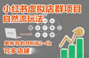 小红书虚拟店群项目，自然流玩法，批量自动化，稳定不费号，单账号的月利润2-4k，可多店矩阵-最全资源库