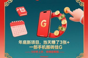 年底新项目，当天賺了3张+，一部手机搬砖挂G，5分钟上手，保姆级教程【揭秘】-最全资源库