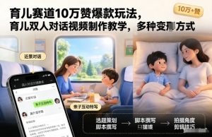 育儿赛道10万赞爆款玩法，育儿双人对话视频制作教学，多种变现方式-最全资源库
