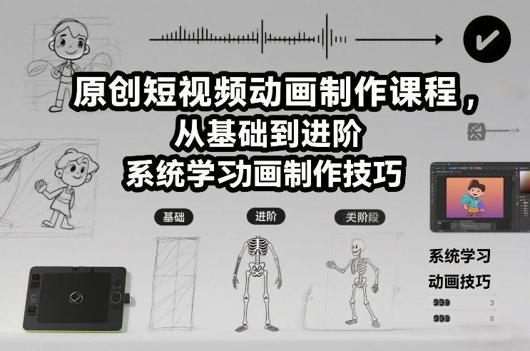 原创短视频动画制作课程，从基础到进阶，系统学习动画制作技巧-最全资源库