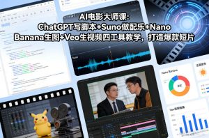 AI电影大师课：ChatGPT写脚本+Suno做配乐+Nano Banana生图+Veo生视频，打造爆款短片-最全资源库