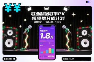 歌曲翻唱歌手PK视频撸分成计划，自带流量，一天两小时，日入2张-最全资源库