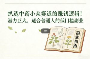 扒透中药小众赛道的賺米逻辑，潜力巨大，适合普通人的低门槛副业-最全资源库