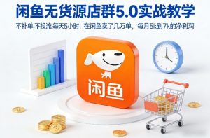 闲鱼无货源店群5.0实战教学，不补单，不投流，每天5小时，在闲鱼卖了几万单，每月5k到7k的净利润-最全资源库