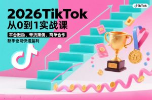 2026TikTok从0到1实战课，平台激励、带货賺佣、商单合作，新手也能快速盈利（3天直播课）-最全资源库