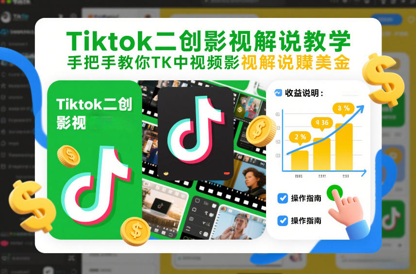 Tiktok二创影视解说教学，手把手教你TK中视频影视解说賺美金（更新26年1月）-最全资源库
