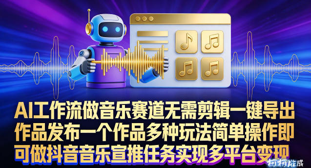 AI工作流做音乐赛道，无需剪辑，一键导出作品发布，一个作品多种玩法，简单操作即可做抖音音乐宣推任务-最全资源库