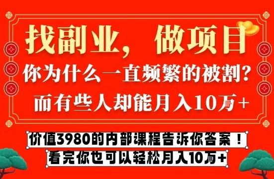 价值3980的网创内部课程，告诉你互联网创业月入10个W的秘密【揭秘】-最全资源库